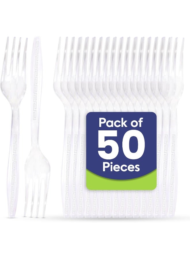 SNH Packing سن إتش باكينغ 50 قطعة شوكة بلاستيكية شفافة - شوكة ذات وزن ثقيل للاستخدام مرة واحدة، أدوات مائدة بلاستيكية - مثالية للحفلات والمطاعم - Image 1